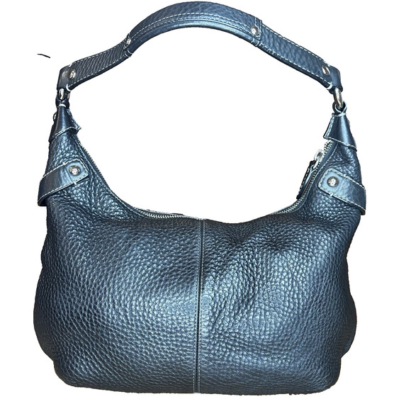 COACH Black Pebbled Leather Hobo Shoulder Bag Handbag Purse Zip Front Pocket - Picture 4 of 16